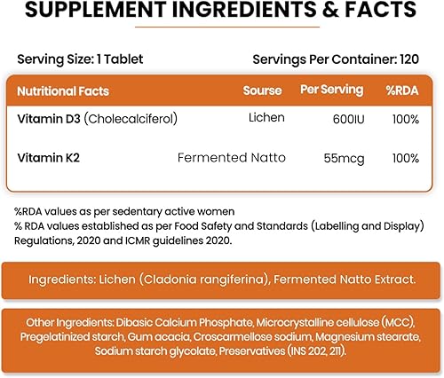 Miniatura 2 de Himalayan Organics Vitamina D3 con K2 como suplemento MK7 - 120 tabletas vegetales