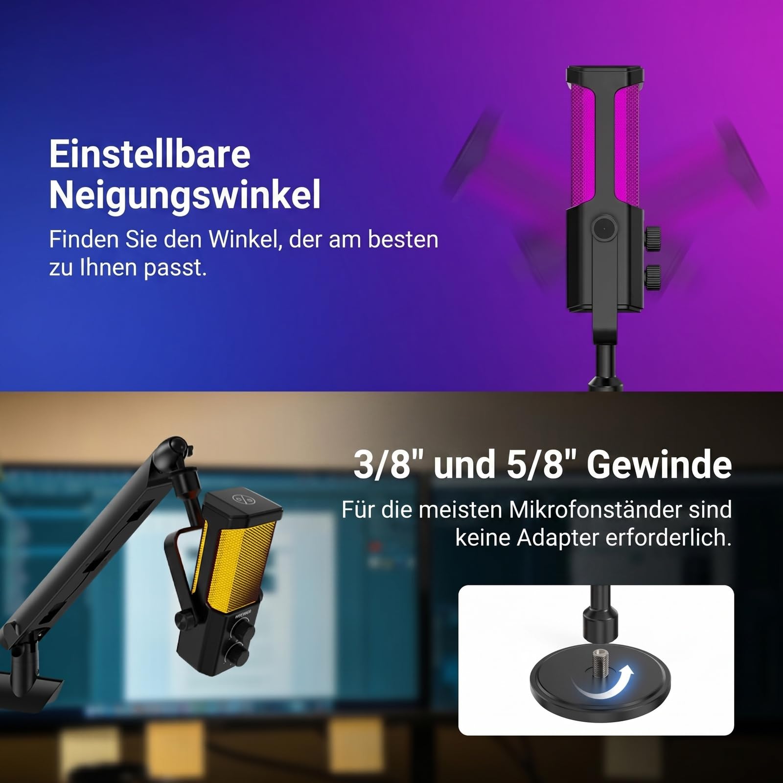 NEEWER UM01 USB Mikrofon mit AI Rauschunterdrückung, Plug & Play Kondensatormikrofon mit Nierencharakteristik und RGB, Stummschaltung/Musik Sync/App Steuerung für Android Windows PC Mac PS4/5