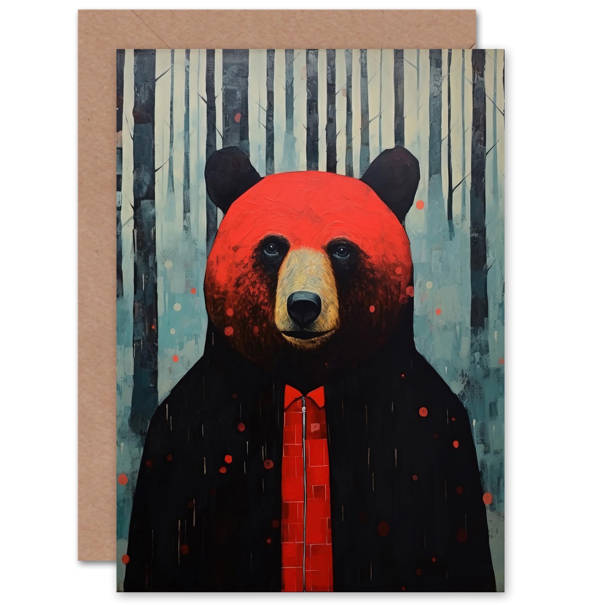 Artery8 Hipster Red Bear Husband Him Dad Son Brother Birthday Thank You Get Well Soon Blank Art Greeting Card