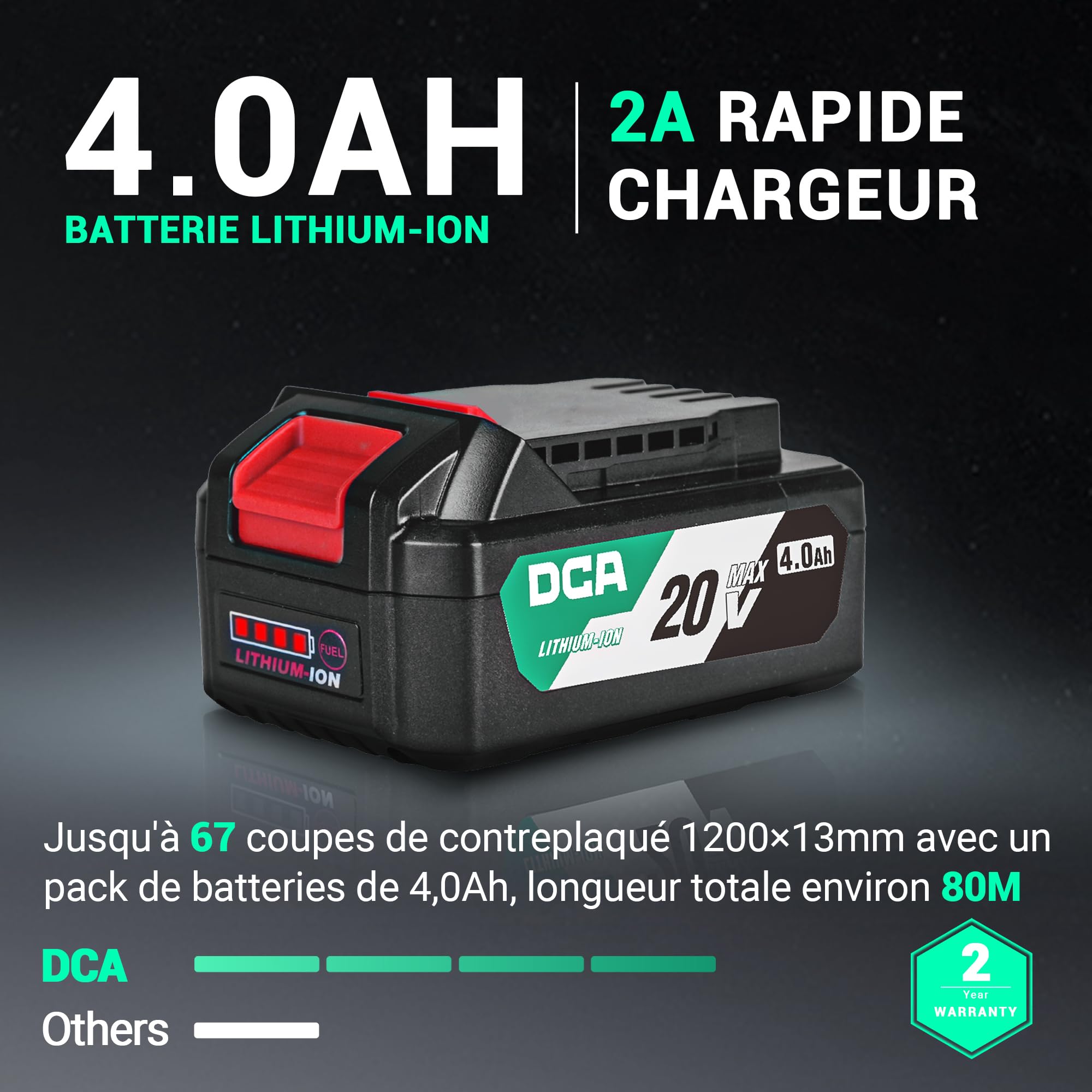 DCA Scie Circulaire Mini Sans Fil Avec 2 Vitesses 6700/4200 RPM, 20V 4,0Ah Batterie, 3 Lames Ø125mm et Rail Guide, Profondeur Coupe 45mm(90°)/33mm(45°), pour Bois, Plastique, PVC