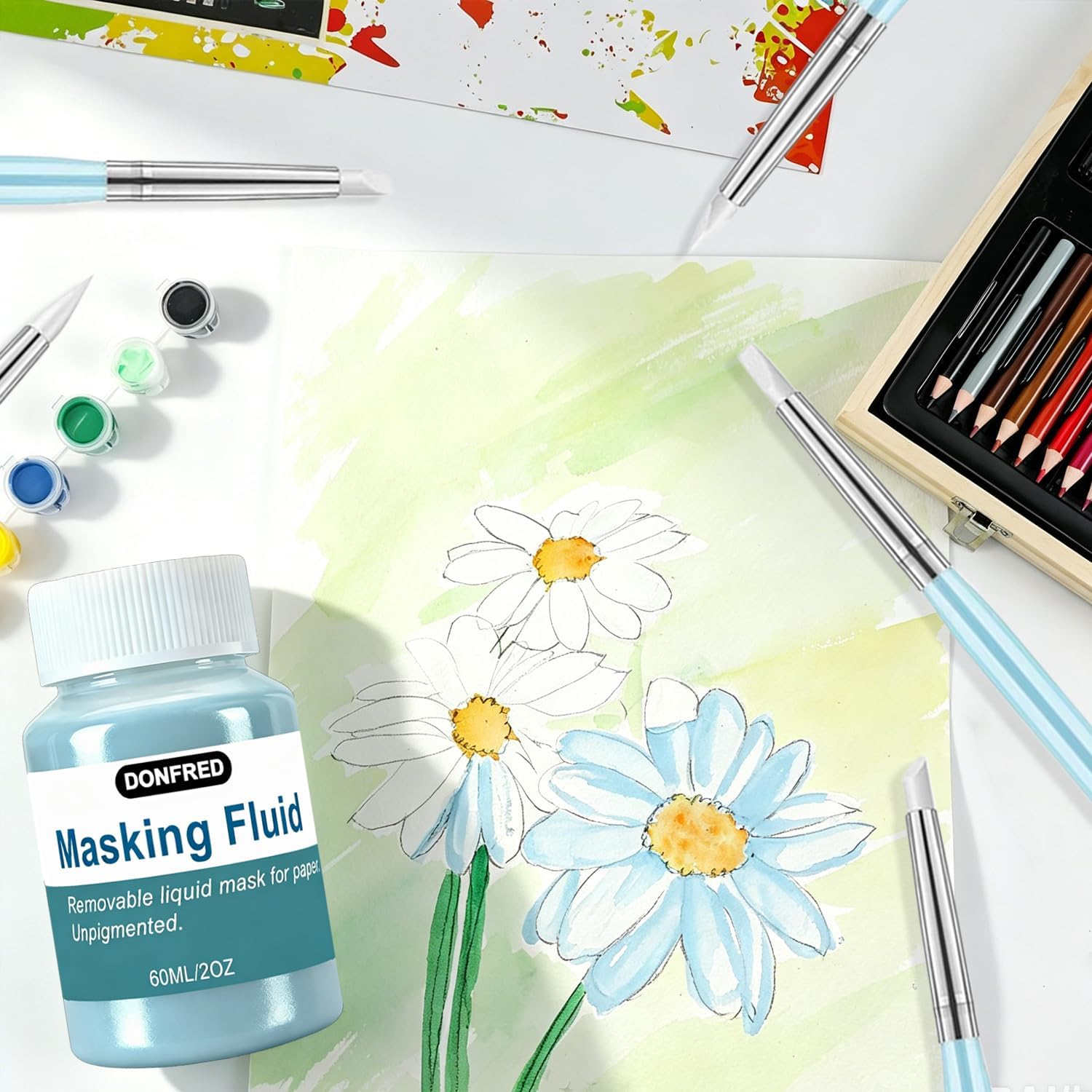 DONFRED Art Masking Fluid for Watercolor Painting, Blue/60ML