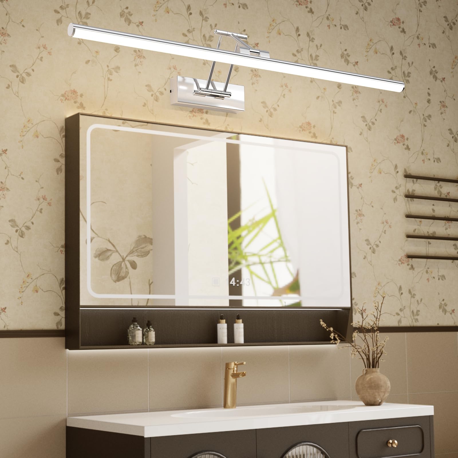Klighten Lampa lustrzana LED łazienkowa 70 cm, obrotowe lampy lustrzane do łazienki IP44, oświetlenie lustra łazienkowego 24 W 1650 lm, oświetlenie lustra łazienkowego LED