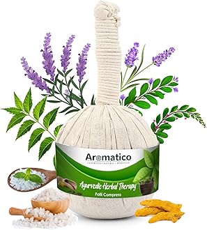 AROMATICO 100% Ayurvedic Herbal Massage Potli. Helps in Pain Relief, with healing power of Turmeric (Haldi), Neem & 17 ancient herbs. 200gm