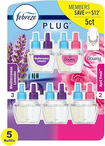 Ambientadores enchufables, lavanda mediterránea, abril abajo, eliminador de olores febreze para olores fuertes, 5 recambios de aceite