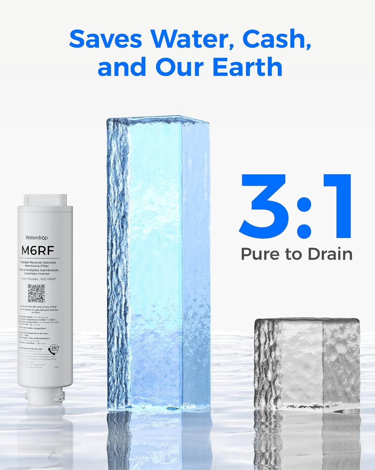 Waterdrop M6RF RO Water Filter, Replacement for Waterdrop M6H Countertop Reverse Osmosis System, 12-month Lifetime