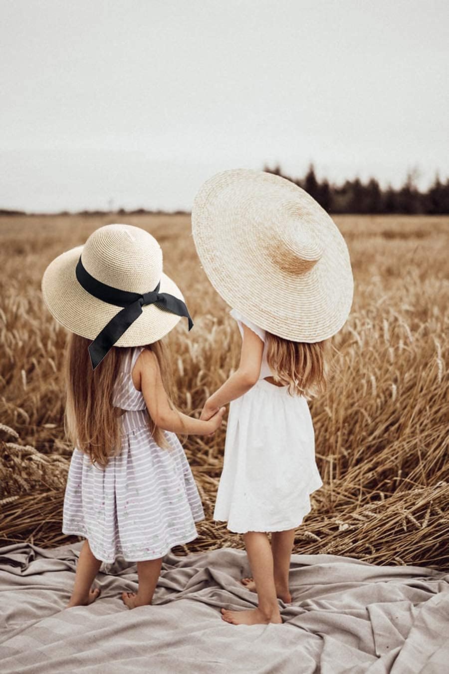 Girls Wide-Brim Straw Sun-Hat for Summer Beach with Bow - Image 2
