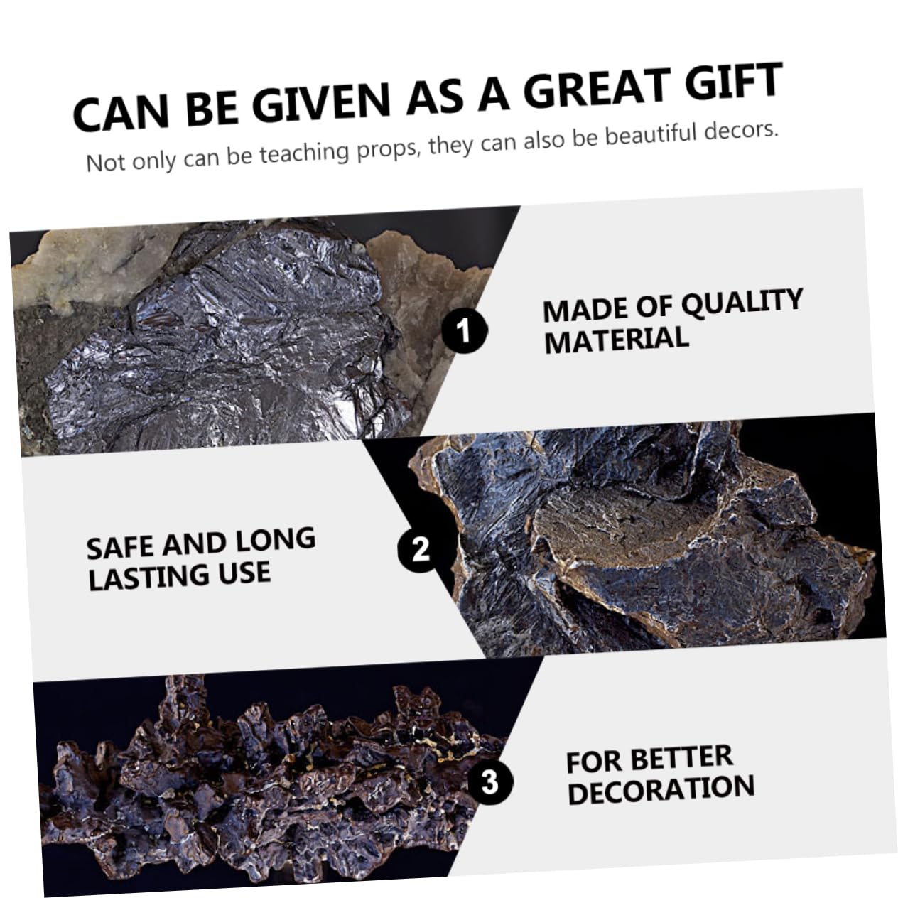 Kisangel 4Pcs Real Meteorite Specimens for Desktop Ornament Unique Teaching Model for Science Education Home Decoration