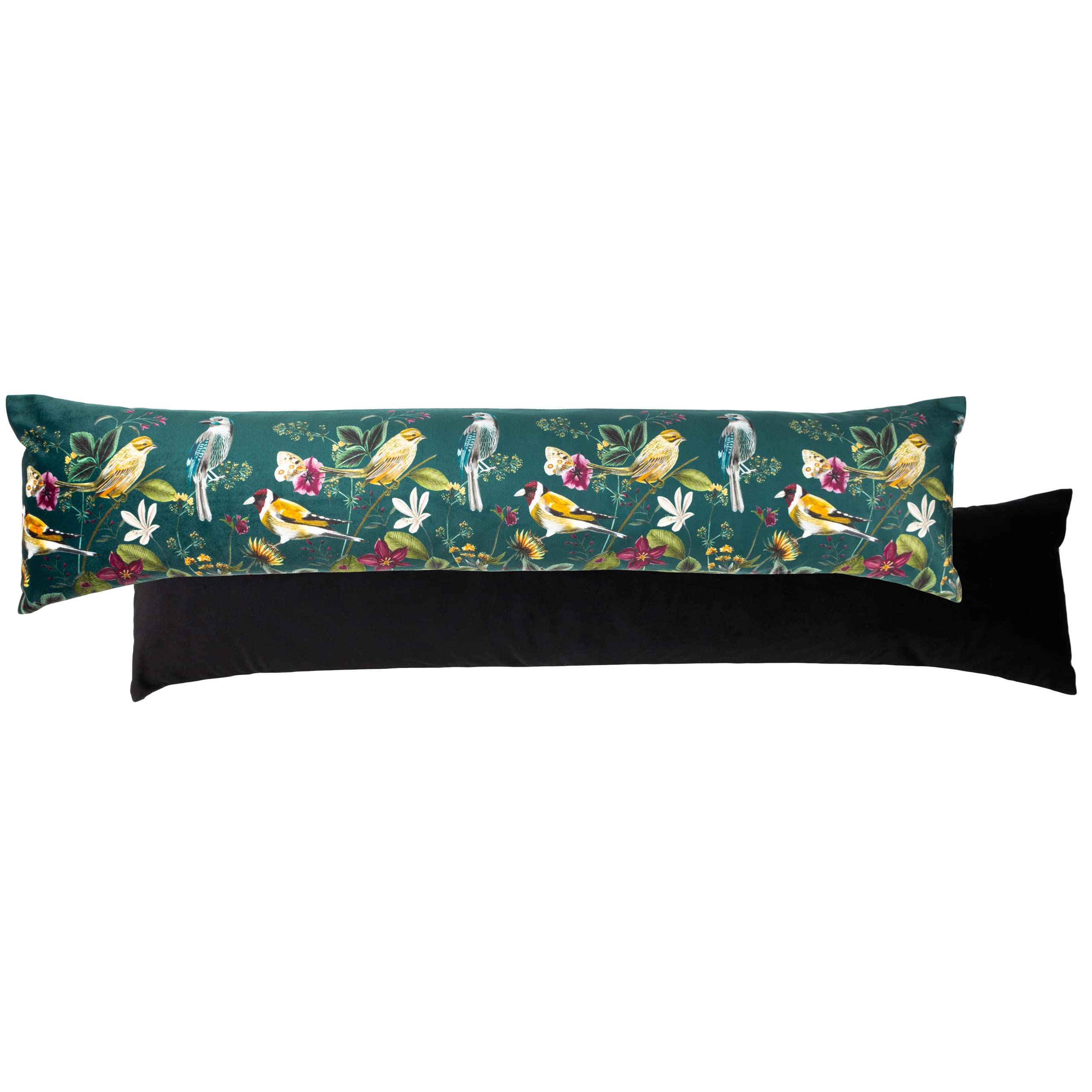 Wylder Nature Unisex Teal Midnight Garden Birds Printed Velvet Draught Excluder In