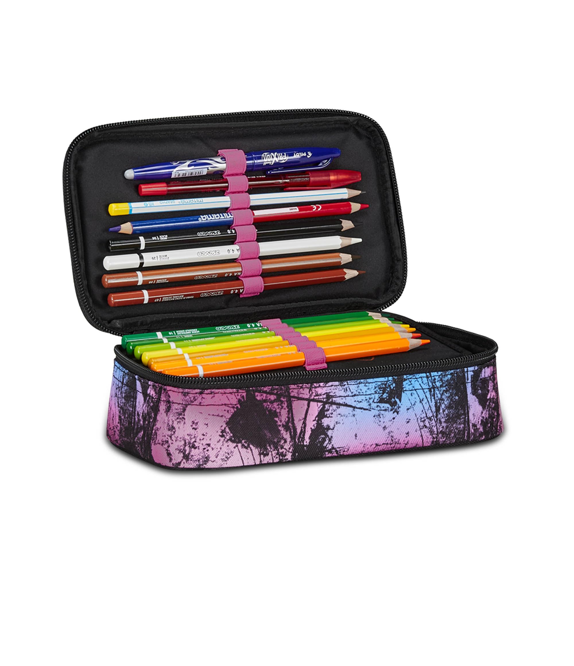 Seven Astuccio Scuola Quick Case, Nero e Rosa, Freethink Girl, Portapenne Completo Di Penne, Matite, Colori, Accessori Zaino, Elementari, Medie, Bambina Ragazza