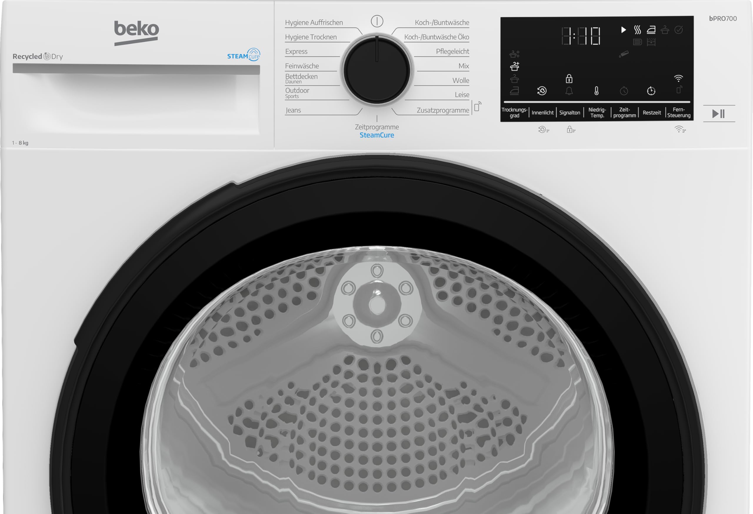 Beko B7TDT8820A Wäschetrockner, 8 kg, Frontlader Wärmepumpentrockner, 15 Programme, HomeWhiz, SteamCure, Sensortrocknung, Leise-Programm, Aquawave Schontrommel, Säulenfähig, Weiß