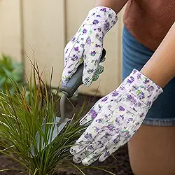 Luva de jardinagem, luvas antiderrapantes à prova de espinhos com estampa floral, resistentes a perfurações e respiráveis para jardim ao ar livre (roxa)