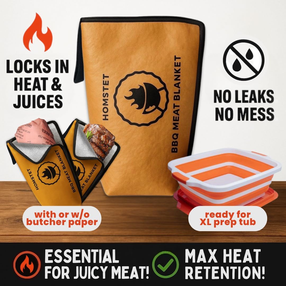 BBQ Blanket for Resting Meat – BBQ Brisket Blanket | Leak-Proof 21in 5-Layer Insulation, Reusable BBQ Meat Bag | Gift for Men