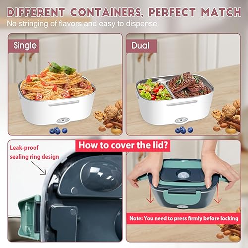 Miniatura 5 de LAVAED Calentador térmico de lonchera  Fiambrera eléctrica de 80 W para adultos  Calentador de alimentos 2 en 1 para cochecamiónoficinaexterior  Sin