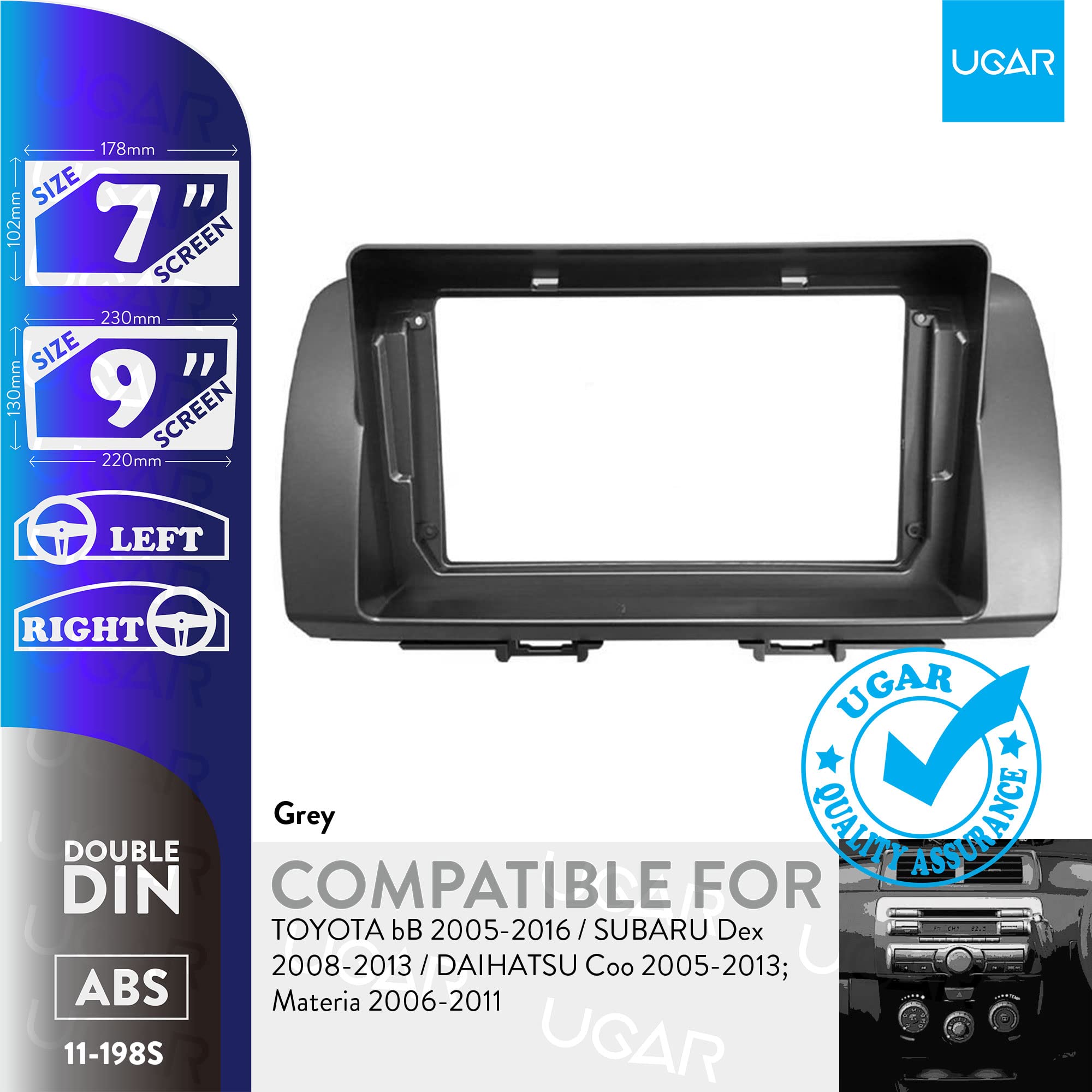UGAR 7 Zoll / 9 Zoll Kompatibel für Toyota bB 2005-2016 / Subaru Dex 2008-2013 / Daihatsu Coo 2005-2013; Materia 2006-2011 Doppel-DIN Radioblende Einbauset