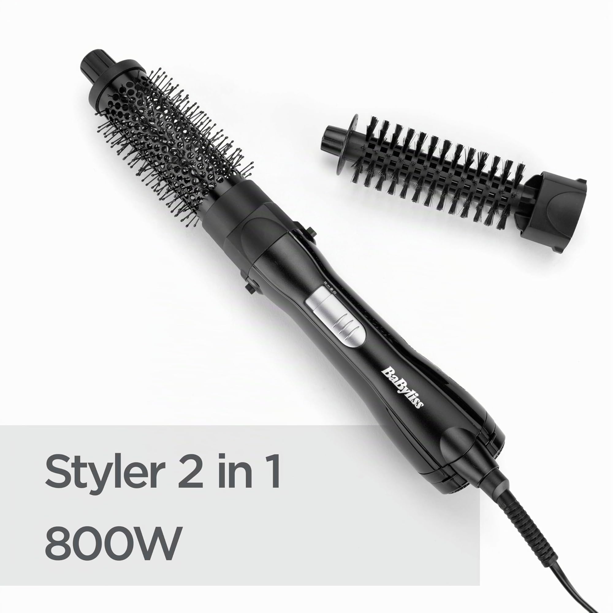 BaByliss Shape & Smooth, Spazzola ad aria calda, 2 accessori intercambiabili, spazzola da 20mm e spazzola da 30mm, funzione aria fredda per fissare la piega, nero, AS82E
