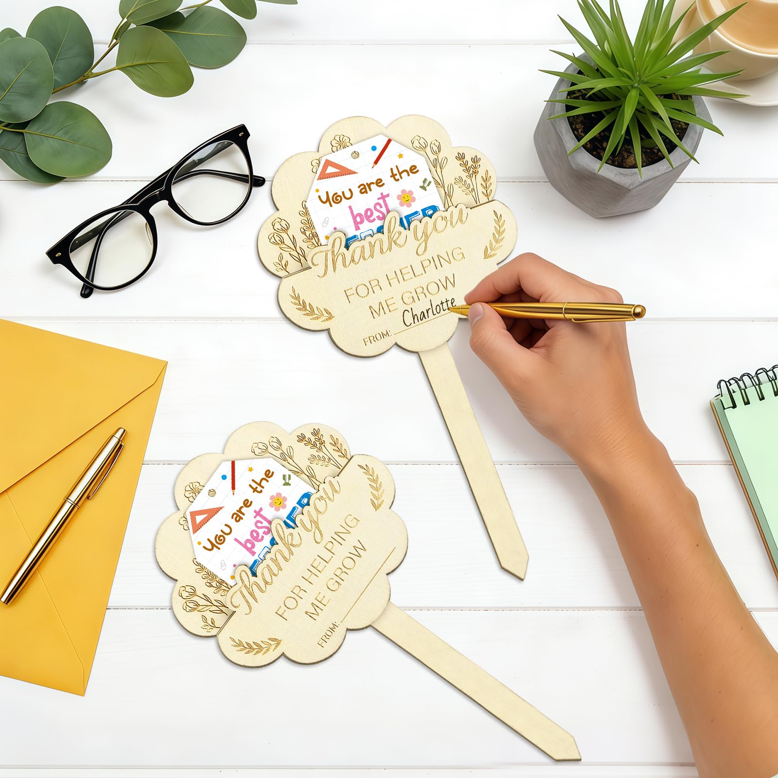 2Pcs Teacher Appreciation Gifts Card Holder, Wooden Teachers Thank You Gift Card Holder for Women Men Back to School Party Supplies