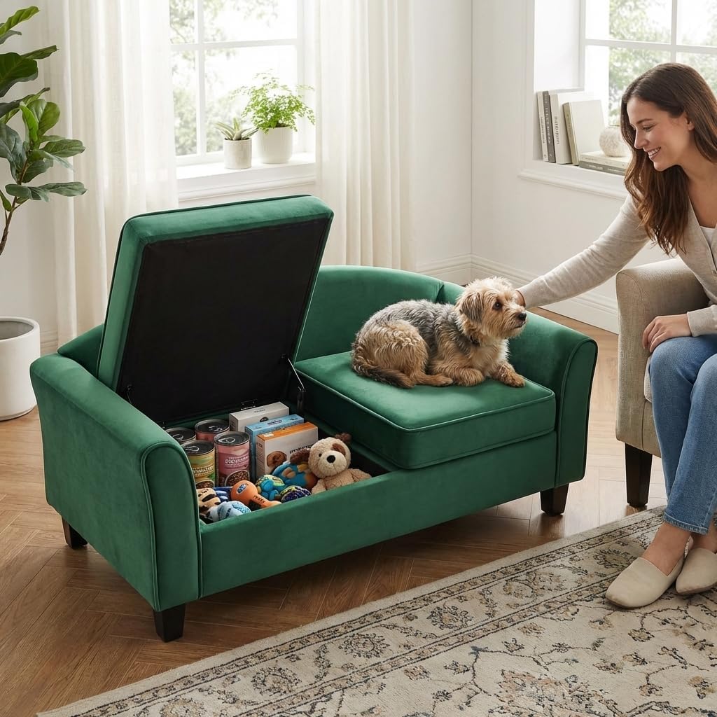 Pet Sofa dog sofa bed Bed Couch with Storage, Pet Sofa pet sofa for Cats and Small Dogs, Cozy Plush Cushion Lounger with Hidden Compartment, Green Indoor Pet Furniture for Home Living dog sofa Room