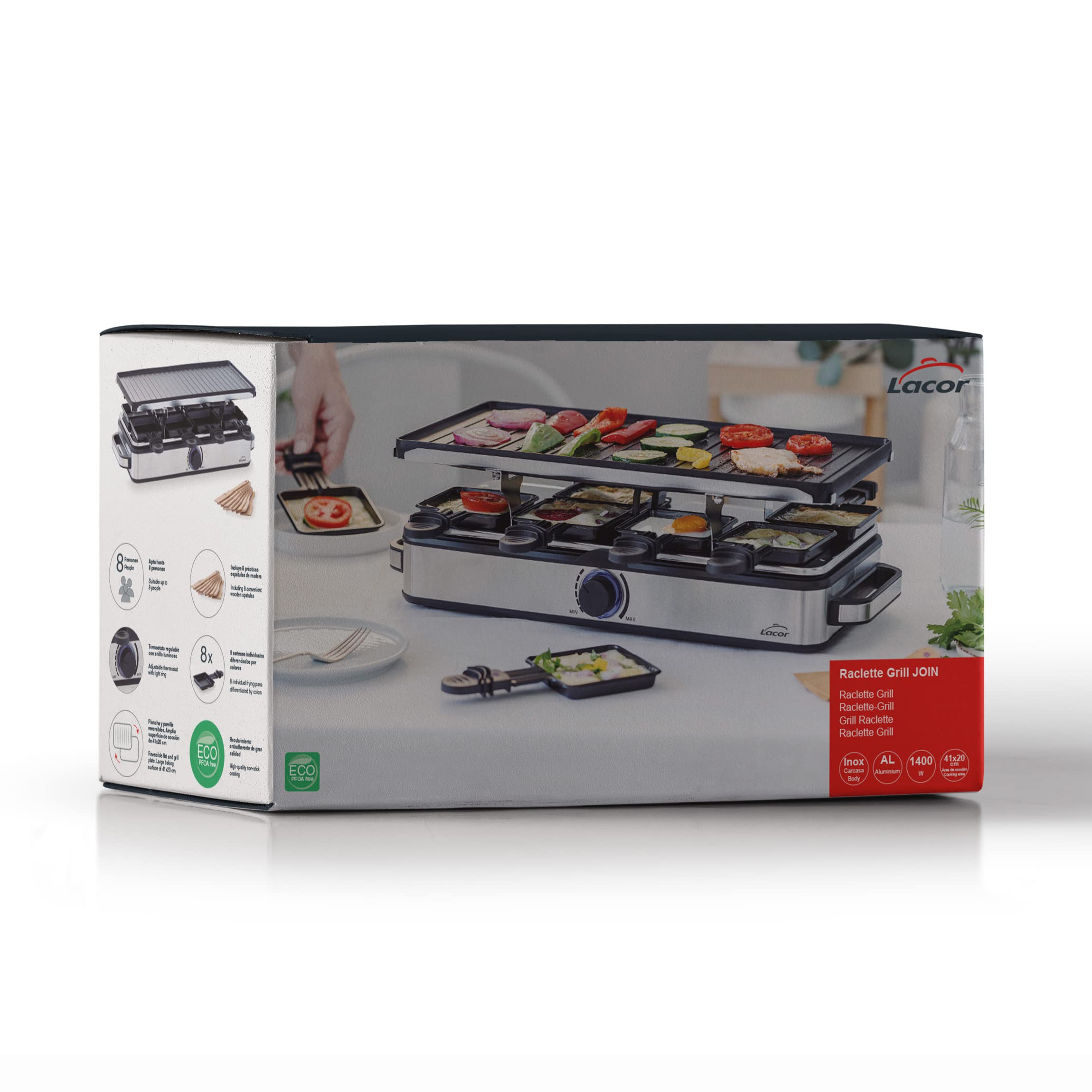 Lacor Żelazko Grill Kuchnia Raclette 1400W 41x20 cm Odwracalny Non-Stick
