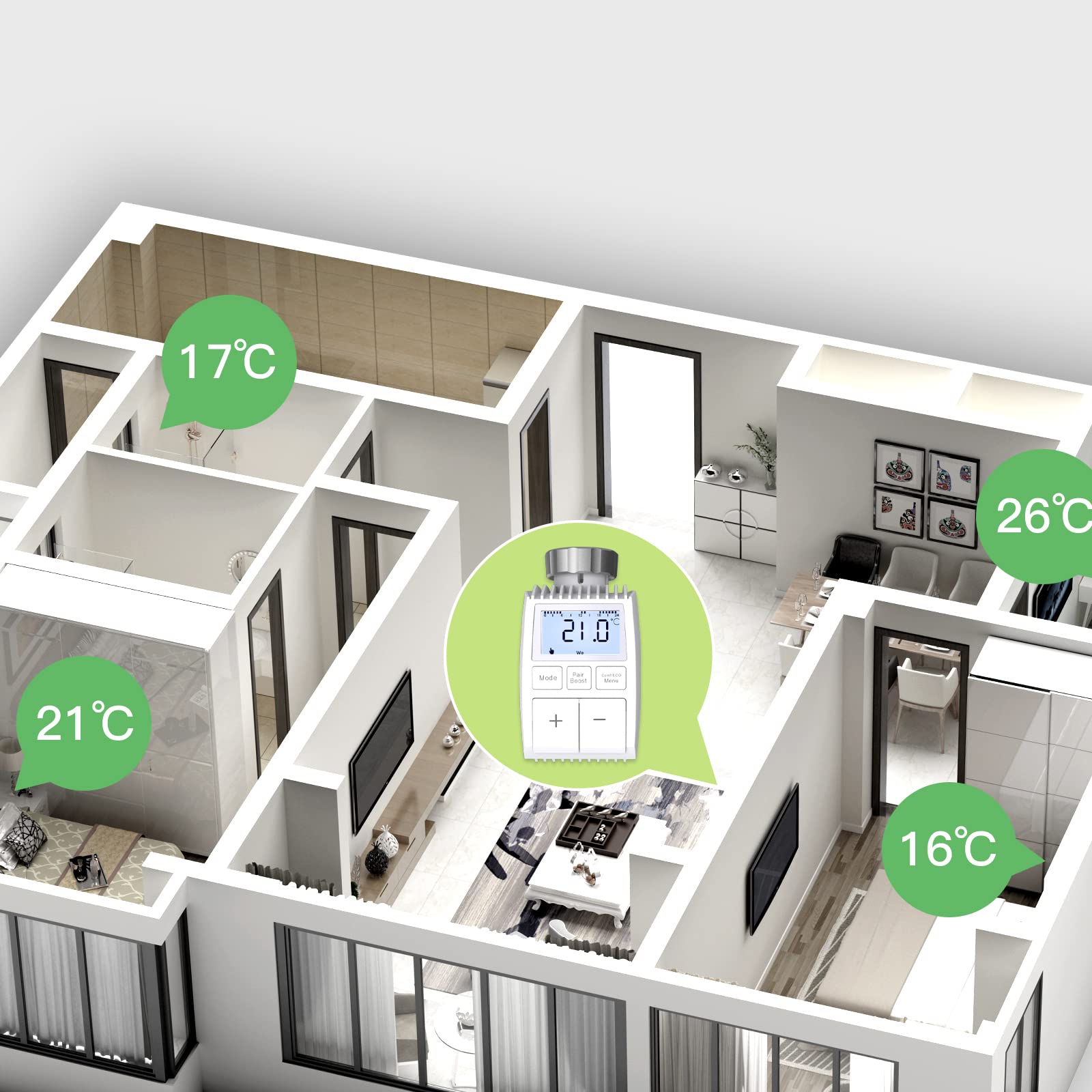 MOES Smart Heizkörper Thermostat, 3 Heizkörper mit 1 Hub, Tuya Thermostat Heizung, Intelligenter Heizkörperregler, Kompatibel mit Alexa Google Home