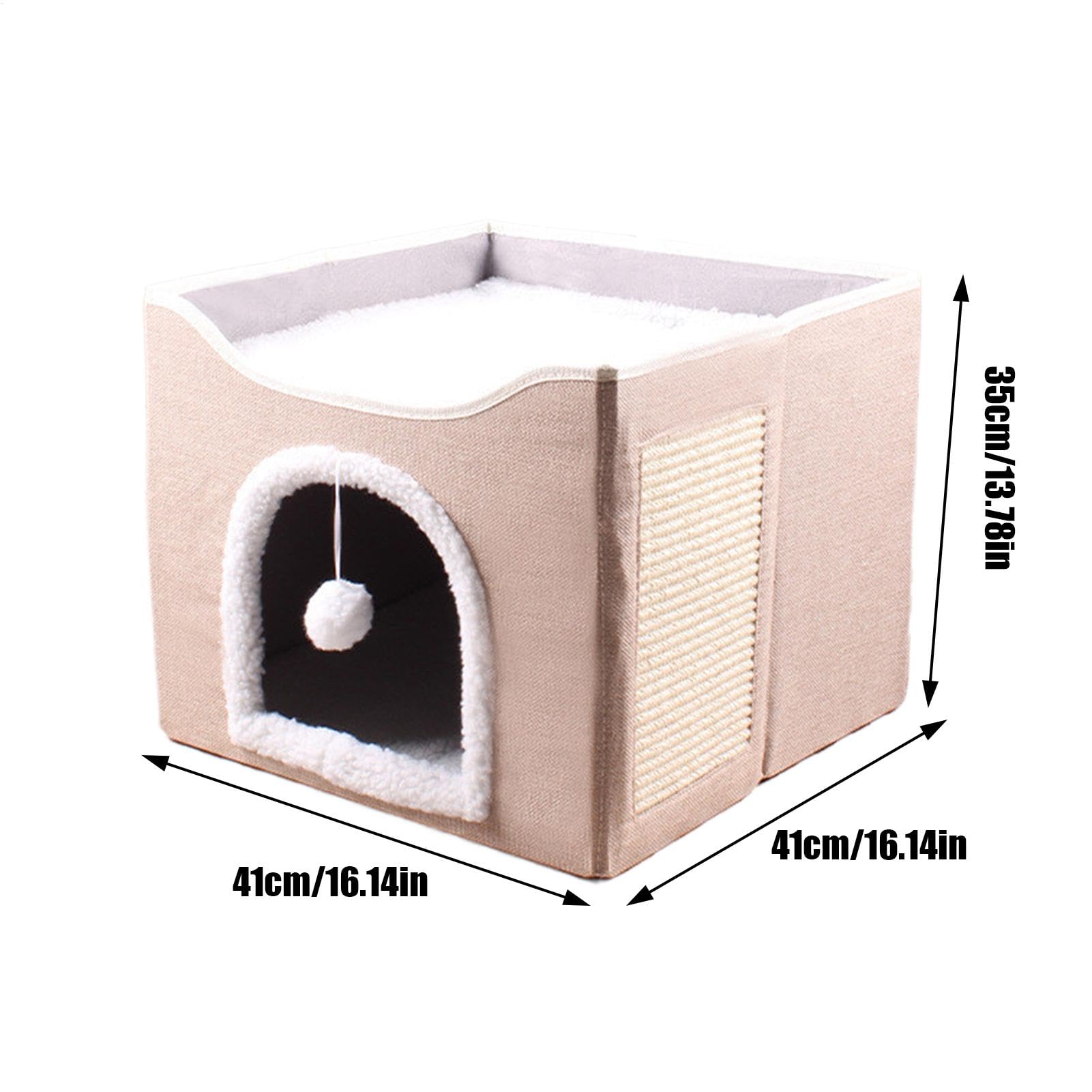 Grande grotta per gatti, cuccia pieghevole per gattini, accogliente per dormire, morbido cuscino in peluche, design a cubo chiuso con palla sospesa, tappetino per graffi, rifugio per | Cuccia rifugio tana zona riposo angolo relax salotto cuscino morbido c