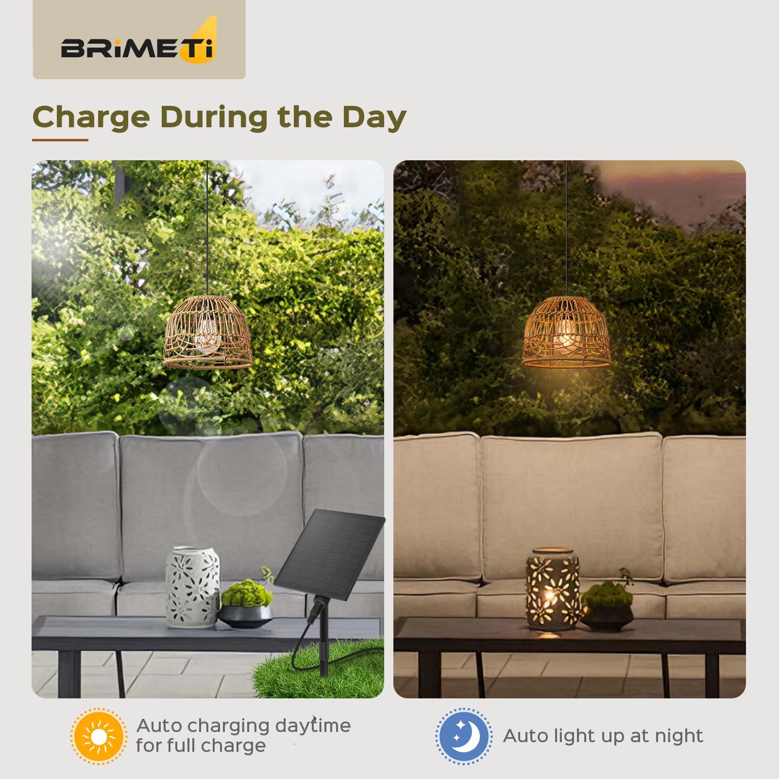 Solarlampen für Außen Garten Solar Hängelampe Outdoor Rattan Hängeleuchte Hängend mit Fernbedienung Dimmbare IP65 Wasserdichte Solarlampen Pendelleuchte,für Balkon Pavillon(mit 5M Kabel)