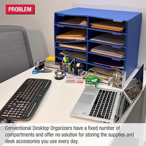 Miniatura 2 de Organizador de escritorio clasificador de bandejas de 10 letras más base de almacenamiento elevadora y 2 cajones de suministro. TierDrop Plus