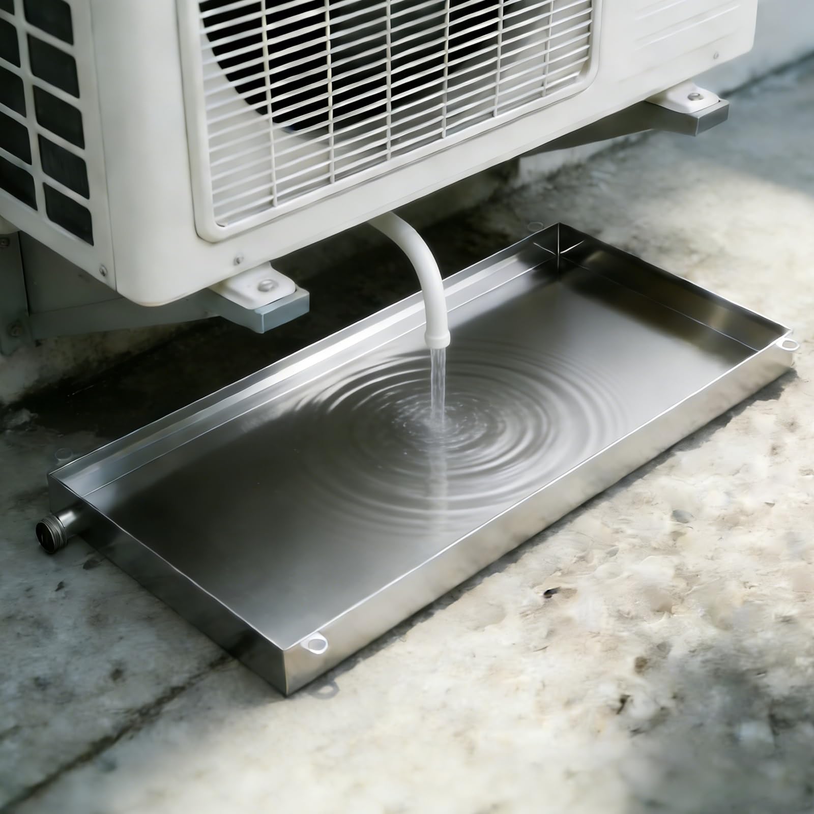 Vaschetta Condensa Condizionatore Acciaio Inox 5cm Altezza Design Robusto con Tubo di Drenaggio Antis Perdite Raccoglitore Acqua for Climatizzatori Interni Esterni HVAC(20x90cm(8x36in))