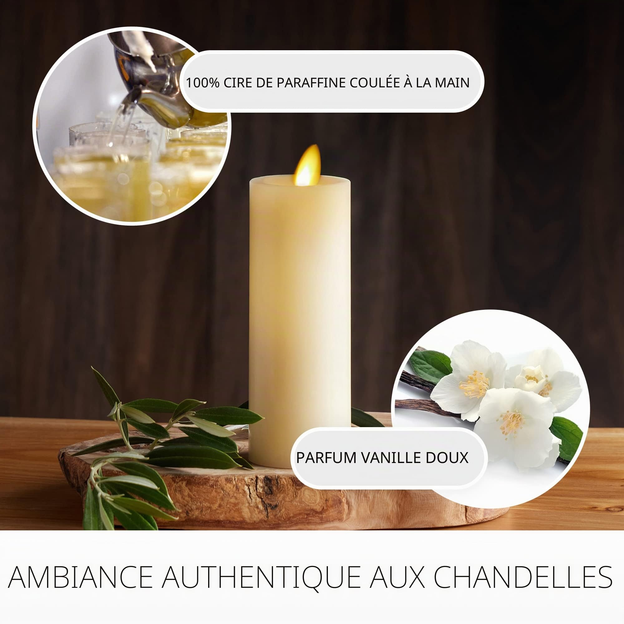 Luminara Flamme Artificielle Réaliste Classique Bougie Pilier Slim - Lumières à Piles LED à Flamme Mobile - Non Parfumées - Prêt à Distance - 2 x 6