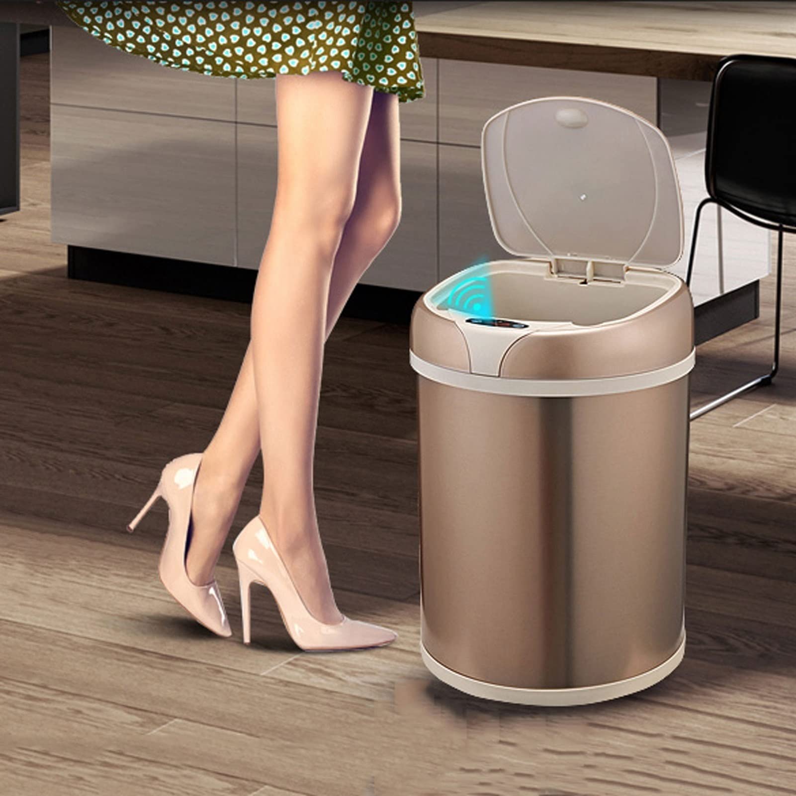 Papelera para el hogar Papelera automática Papelera de Acero Inoxidable con Sensor de Movimiento Papelera hogar Cocina Oficina Papelera con Capacidad de ，Black-12L