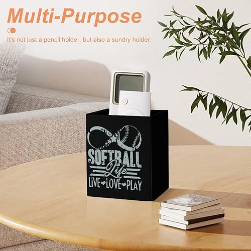 Miniatura 7 de Softball Life Love - Soporte cuadrado para lápices, portavasos, caja de almacenamiento de escritorio, organizador de maquillaje, suministros para