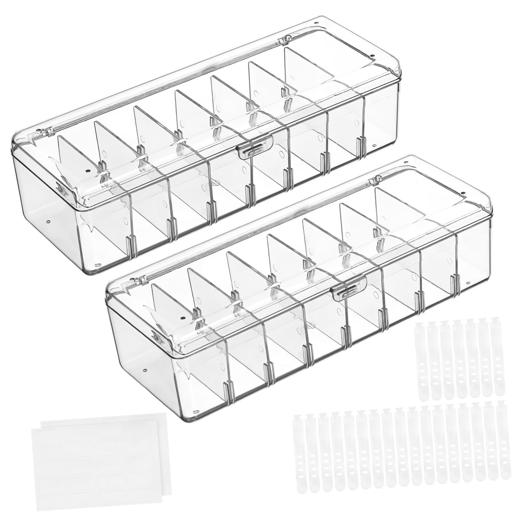 Scatola Organizzatore Cavi Trasparente 2 Pezzi in Plastica | Etichette Incluse, 20 Fascette per Ordinare i Cavi, Uso Versatile per Accessori e Scrivania