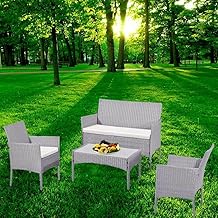 XEO HOME 4 Pc Rattan Garden Furniture Sets 4 Piece Indoor Outdoor Table and Chairs Set Balcony Patio and Conservatory Furniture Sofa Backyard Pool Side Coffee Seater (Grey)