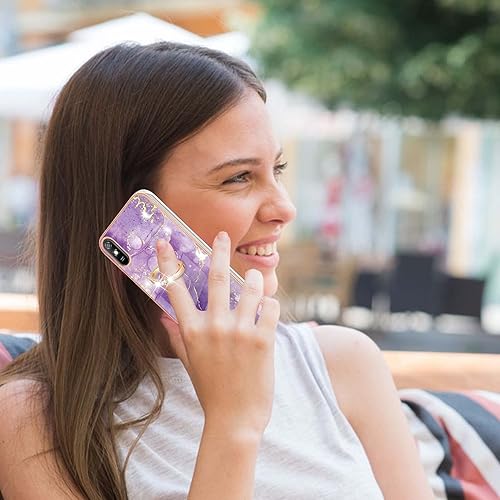 Miniatura 4 de XYX Funda compatible con Xiaomi Redmi 9A, TPU Marble Slim cuerpo completo funda protectora con anillo giratorio 360 Kickstand para Redmi 9A, morado