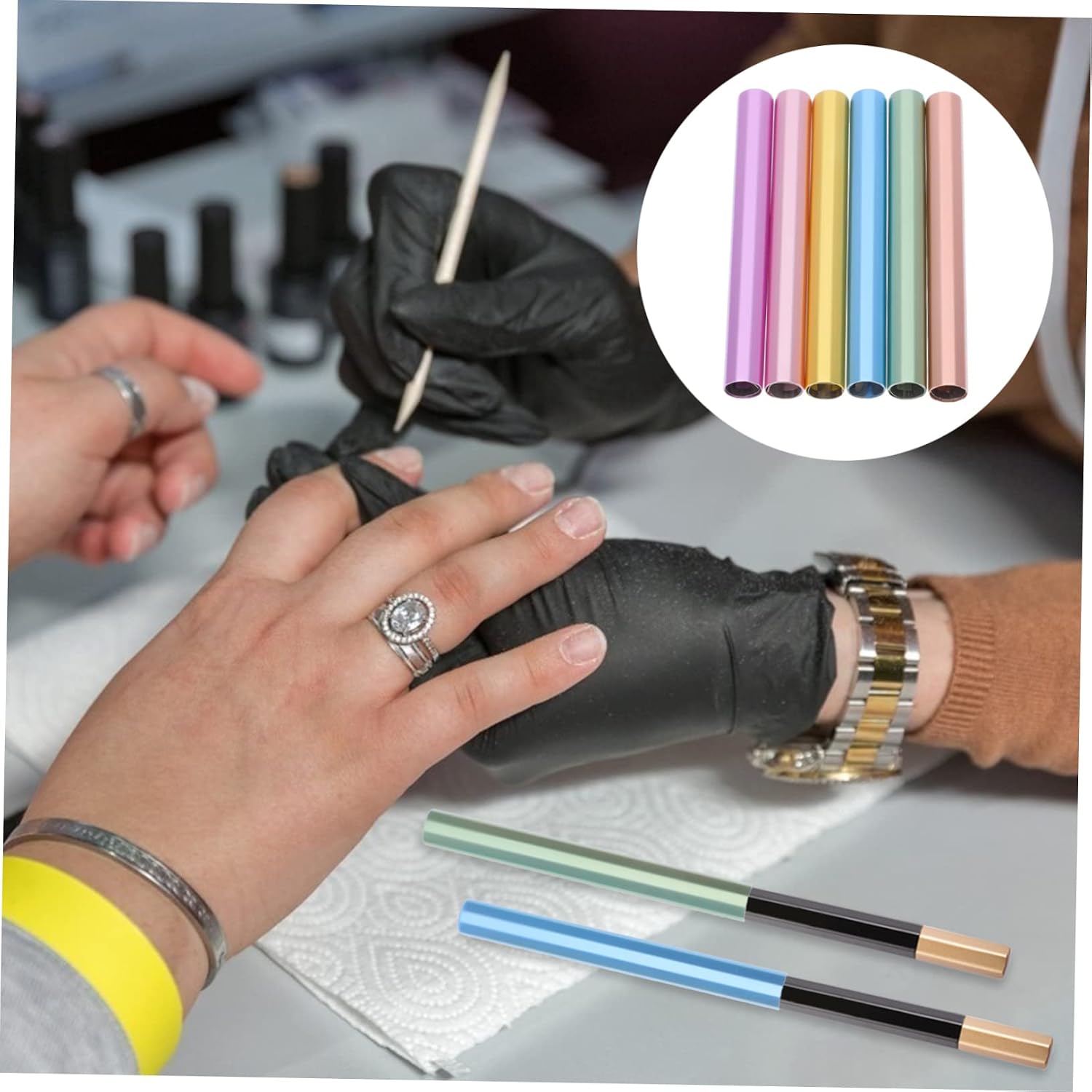 OUNONA 6Pcs Nail Art Pen Sealing Caps Lightproof Durable Zinc Alloy Manicure Pen Protection Caps for Easy Storage Simple Design Suitable for Nail Brush Extension and Decoration