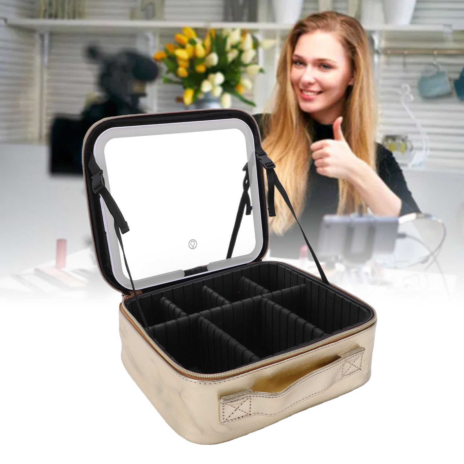 Naroote Coffret Maquillage Miroir LED Voyage Portable 3 Couleurs