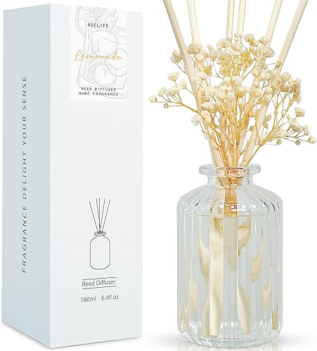 Auelife Juego de difusor de varillas de 6.4 onzas, difusor perfumado de limonada con varillas preservadas, difusor de varillas de aceite esencial