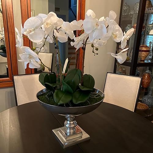 Miniatura 7 de Planta de orquídea artificial, 35 pulgadas, 4 piezas de flores Phalaenopsis con hojas, tallos de orquídea de tacto real para decoración del hogar