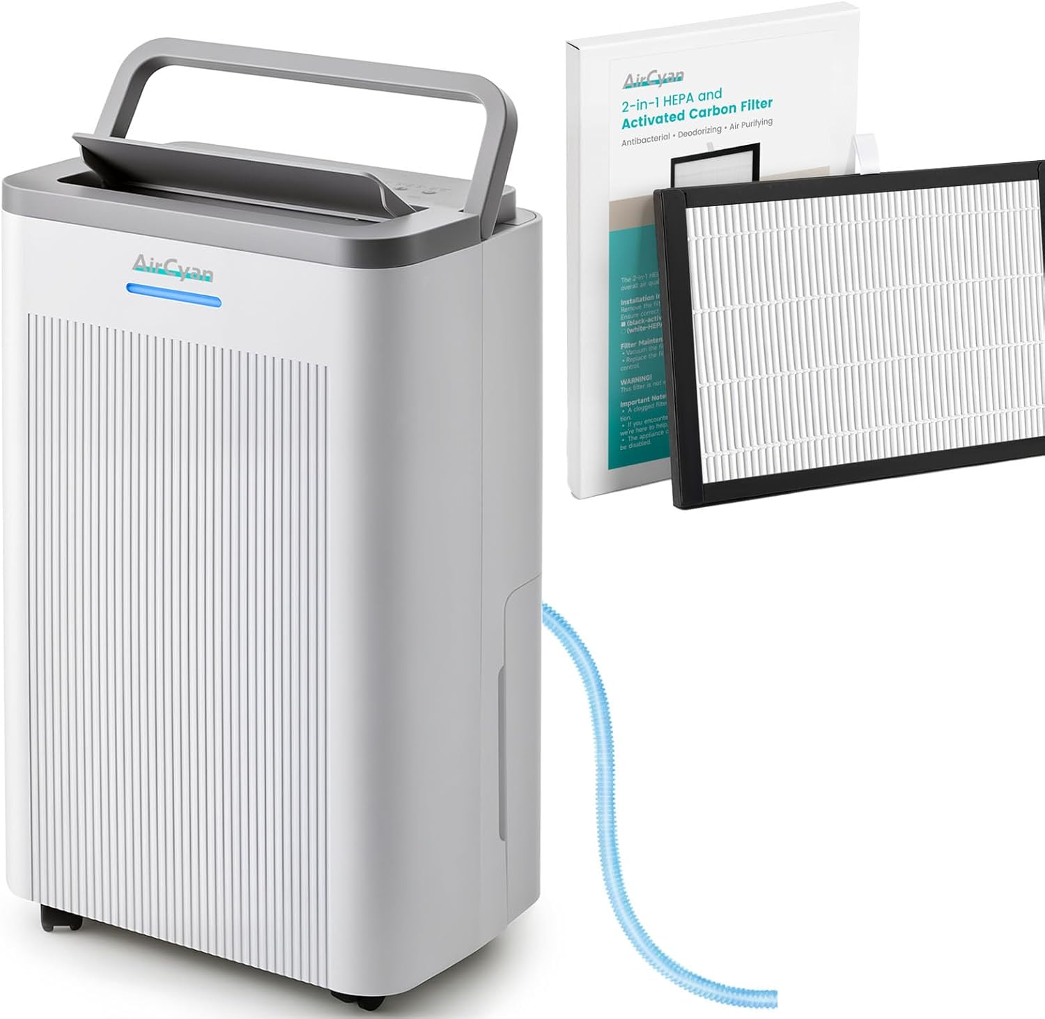 1500 Sq.Ft Dehumidifier with HEPA Filter – 32 Pint Quiet Dehumidifier for Bedroom, Basement, Bathroom with Drain Hose + Dual-Layer HEPA Filter Replacement (GF10C)