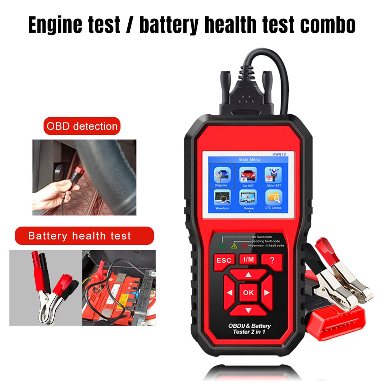KW870 Scanner di Codici Diagnostico Automatico Professionale con Tester Batteria, per Proprietari di Veicoli, Strumenti Scansione Diagnostica Automatica 2 in 1 per Officina Riparazioni Auto