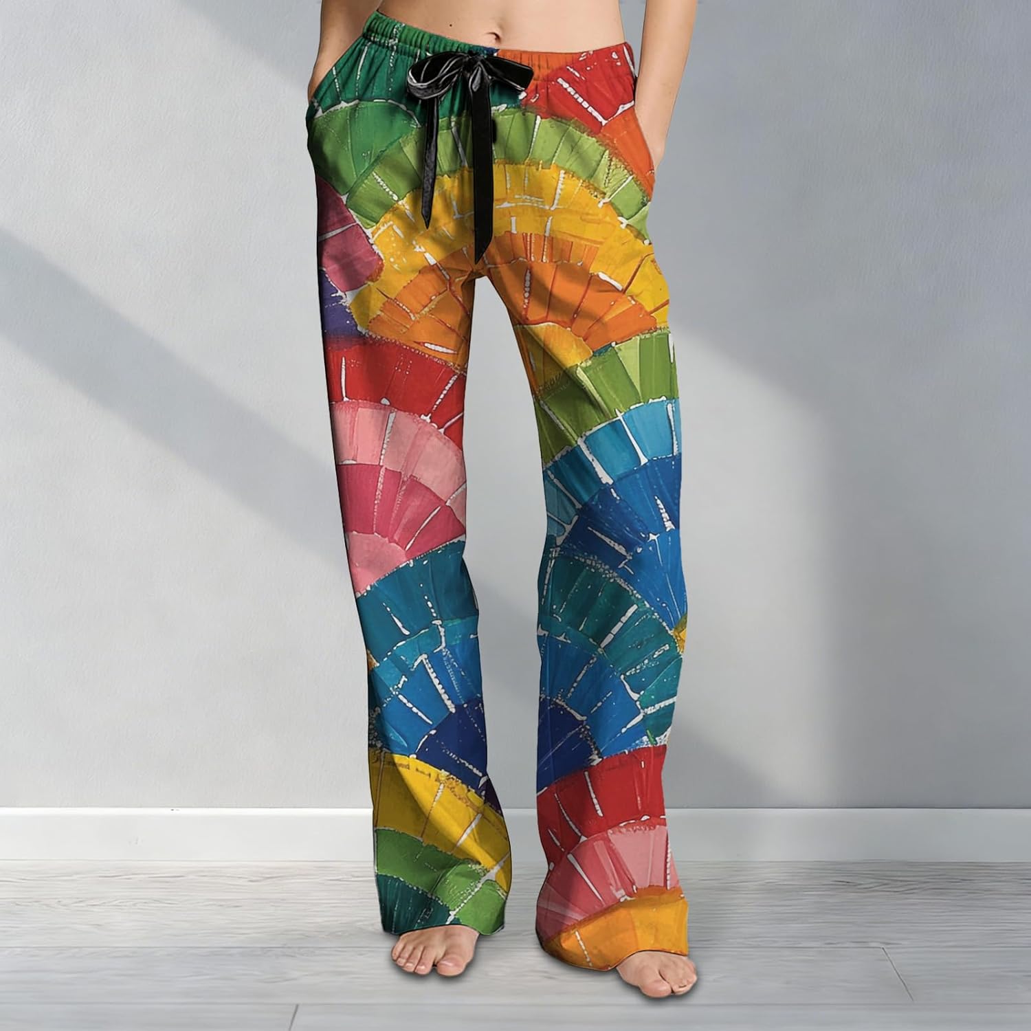 Women Floral Wide Leg Pants Drawstring Elastic Waist Soft Comfy Lounge Pajama Casual Daily Boho Trousers - Image 2