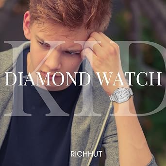 Luxury Diamond Watch for Kids Teen - Iced Out Bling 18K Real Gold/Platinum/Rhodium Black Plated - 40mm Square Dial Strap 18.5cm - Adjuster Tool Included - Optional with Cuban Chain