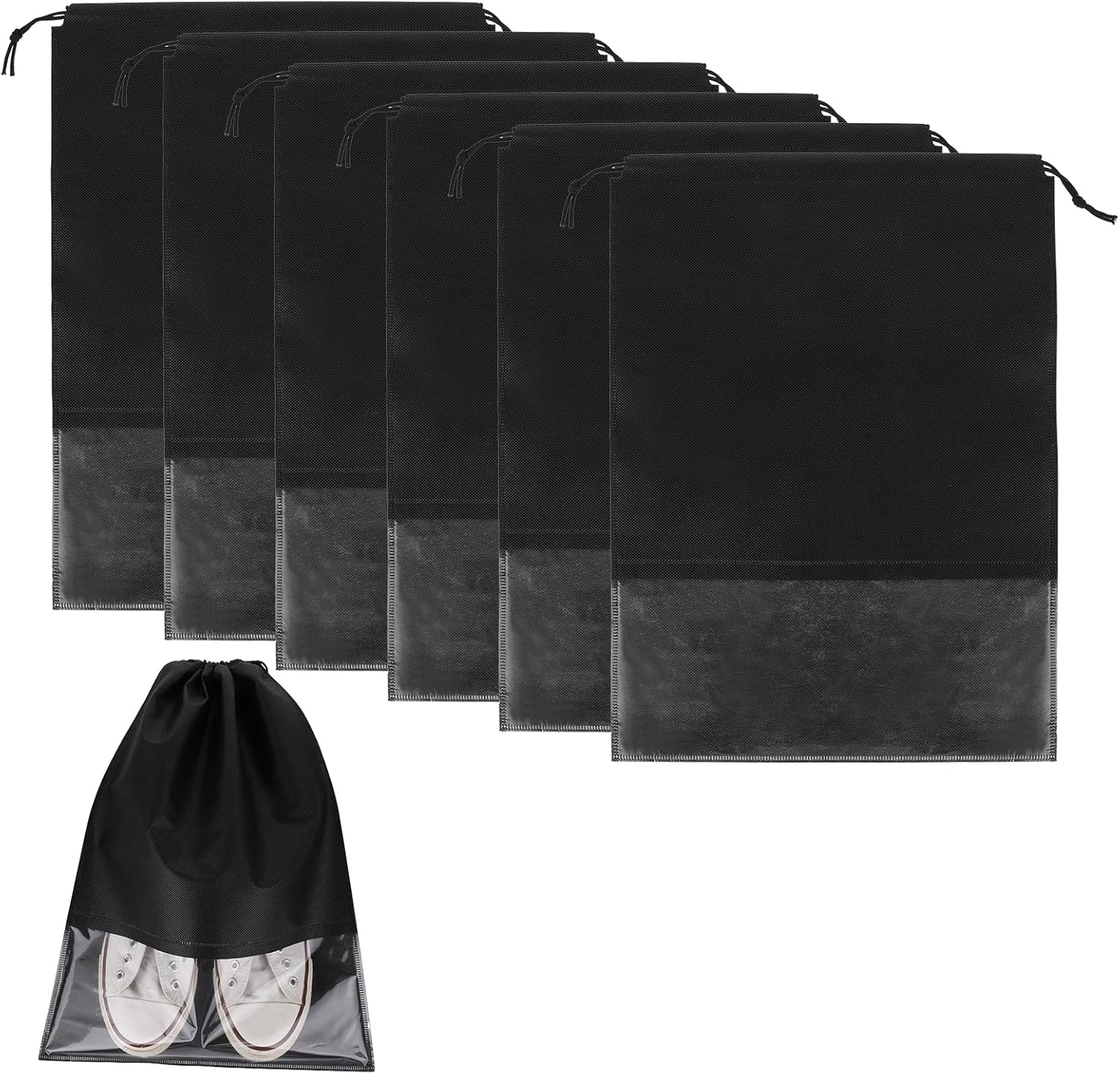 6Pcs Shoe Bag Travel Black Waterproof Dustproof Pouch Packing Organizer 44 x 32cm Portable Shoe Bags with Clear Window Non-Woven Large Drawstring Shoe Storage Bag for Men Women Gym Dance Travel 6Pcs Shoe Bag Travel Black Waterproof Dustproof Pouch Packing Organizer 44 x 32cm Portable Shoe Bags with Clear Window Non-Woven Large Drawstring Shoe Storage Bag for Men Women Gym Dance Travel