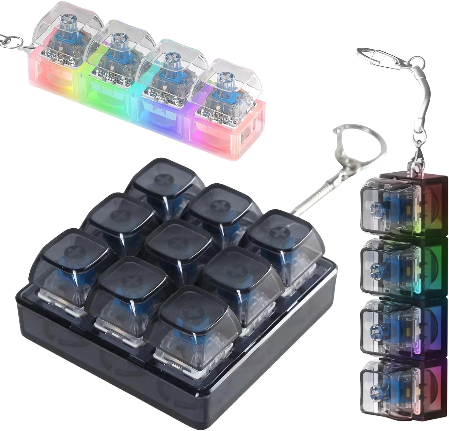 Keyboard Fidget Toy, 9-Button Fidget Keyboard Keychain Stress Relief Toys Keyboards Keychain With LED Lights, Mini Keyboards Clicker FidgetsToy, Sensory Fun Toys For Adults, Kids (BK-With LightS)