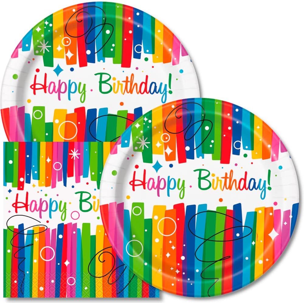 Happy Birthday Plates and Napkins 16 Colorful Confetti