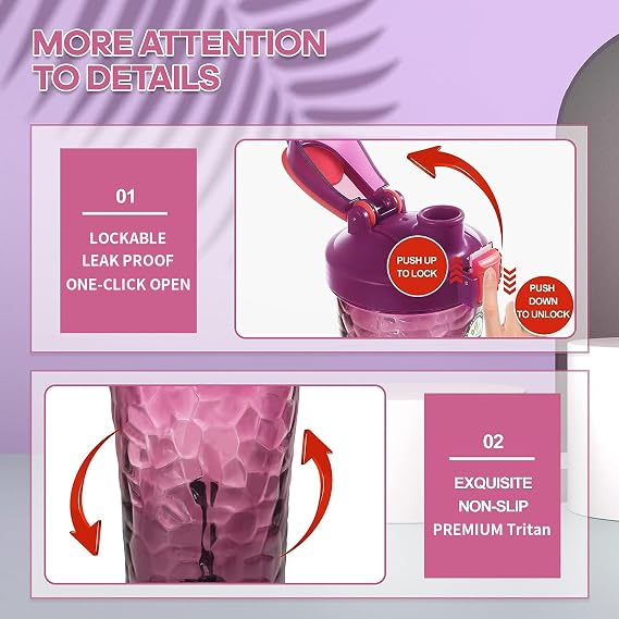 FANS-ONE Electric Protein Shaker Bottle, Lockable Electric Blender Cup, 24oz Tritan USB Rechargeable Mixer, Portable Blender Shaker Cups for Protein Shakes for Women Men, Purple