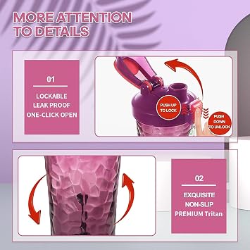 FANS-ONE Electric Protein Shaker Bottle, Lockable Electric Blender Cup, 24oz Tritan USB Rechargeable Mixer, Portable Blender Shaker Cups for Protein Shakes for Women Men, Purple