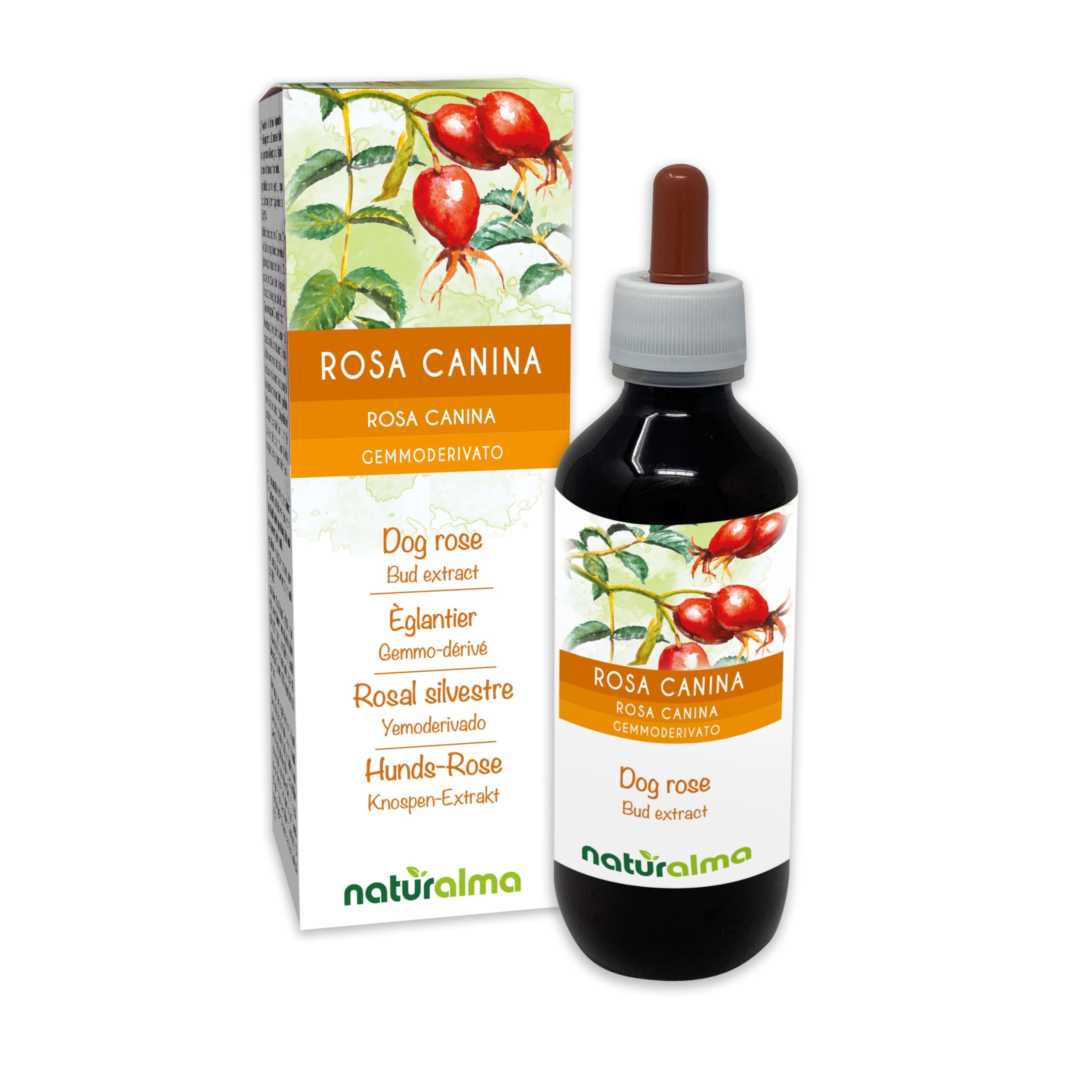 Dog Rose (Rosa canina) Alcohol-Free Bud Extract from Fresh Buds Naturalma - Liquid Drops 200 ml - Food Supplement - Vegan