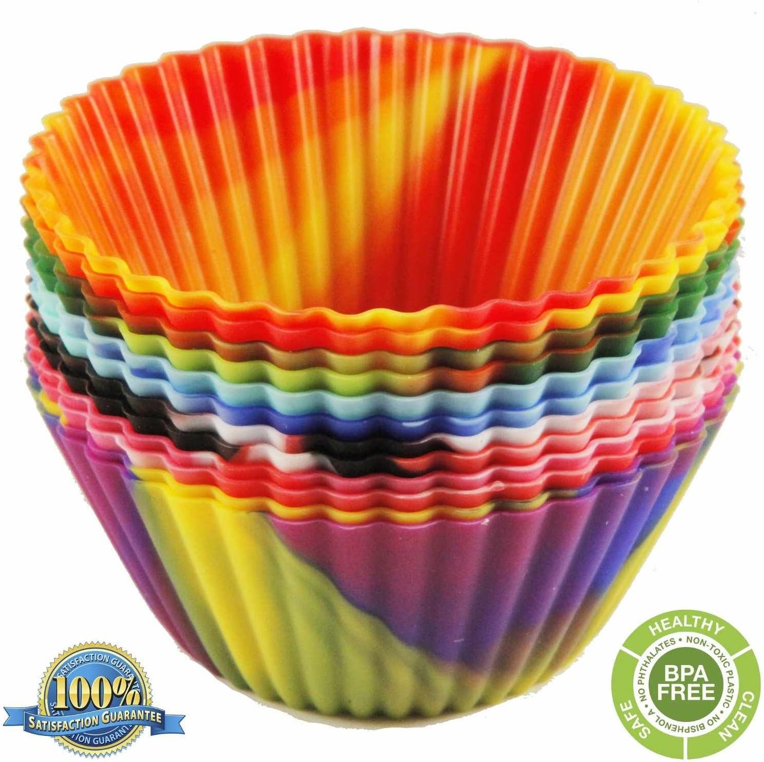 The Original Premium Quality Tie Dye Silicone Cupcake Liners / Reusable Baking Cups - Environmentally Friendly with Easy Peel Technology! (Multi Color 24 Pack)