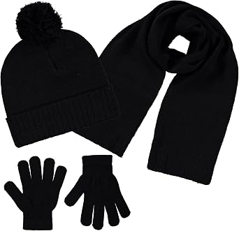 Boys Winter Hat Scarf & Gloves Set 3-Piece Cold Weather Beanie Set for Kids