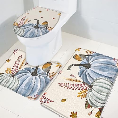 Miniatura 3 de Bathroom Rugs Sets 3 Piece Bath Mat,Pumpkin Plant Fall Thanksgiving Soft Non-Slip Bath Rug Set,Absorbent Shower Rugs Toilet Seat Cover U-Shaped